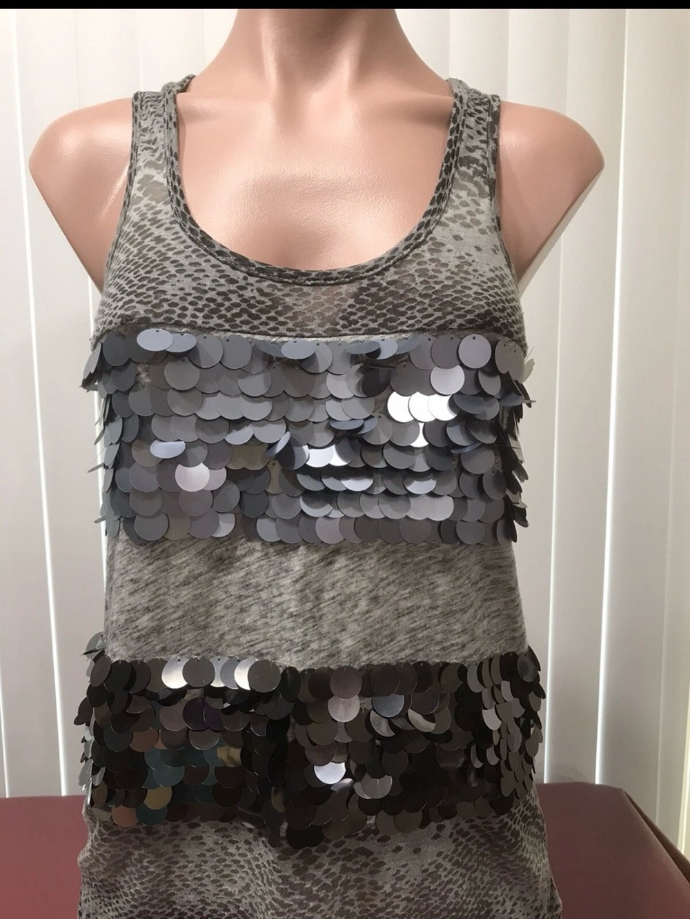 Express Silver Sequin Tiered Tank Top